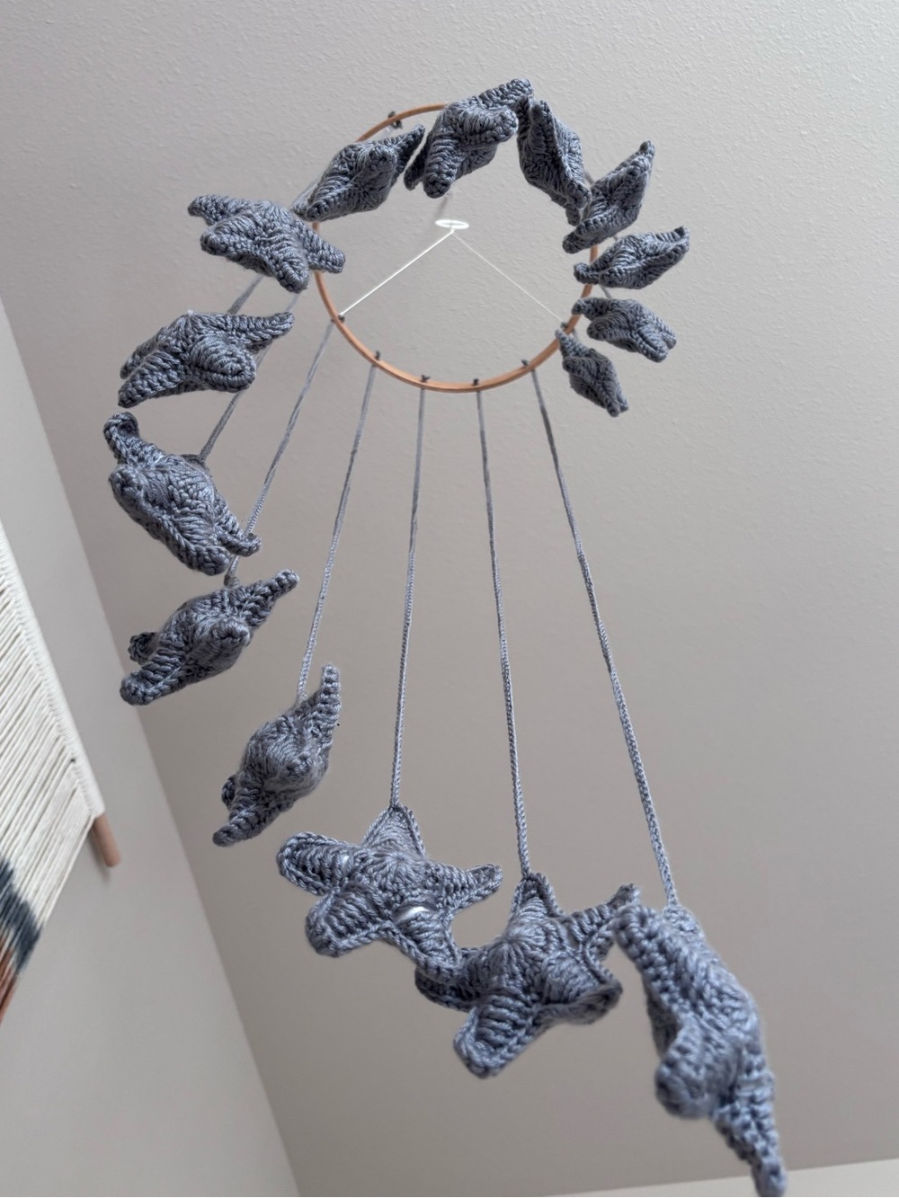 Handmade Crochet Star Mobile for Nursery - Silver Gray